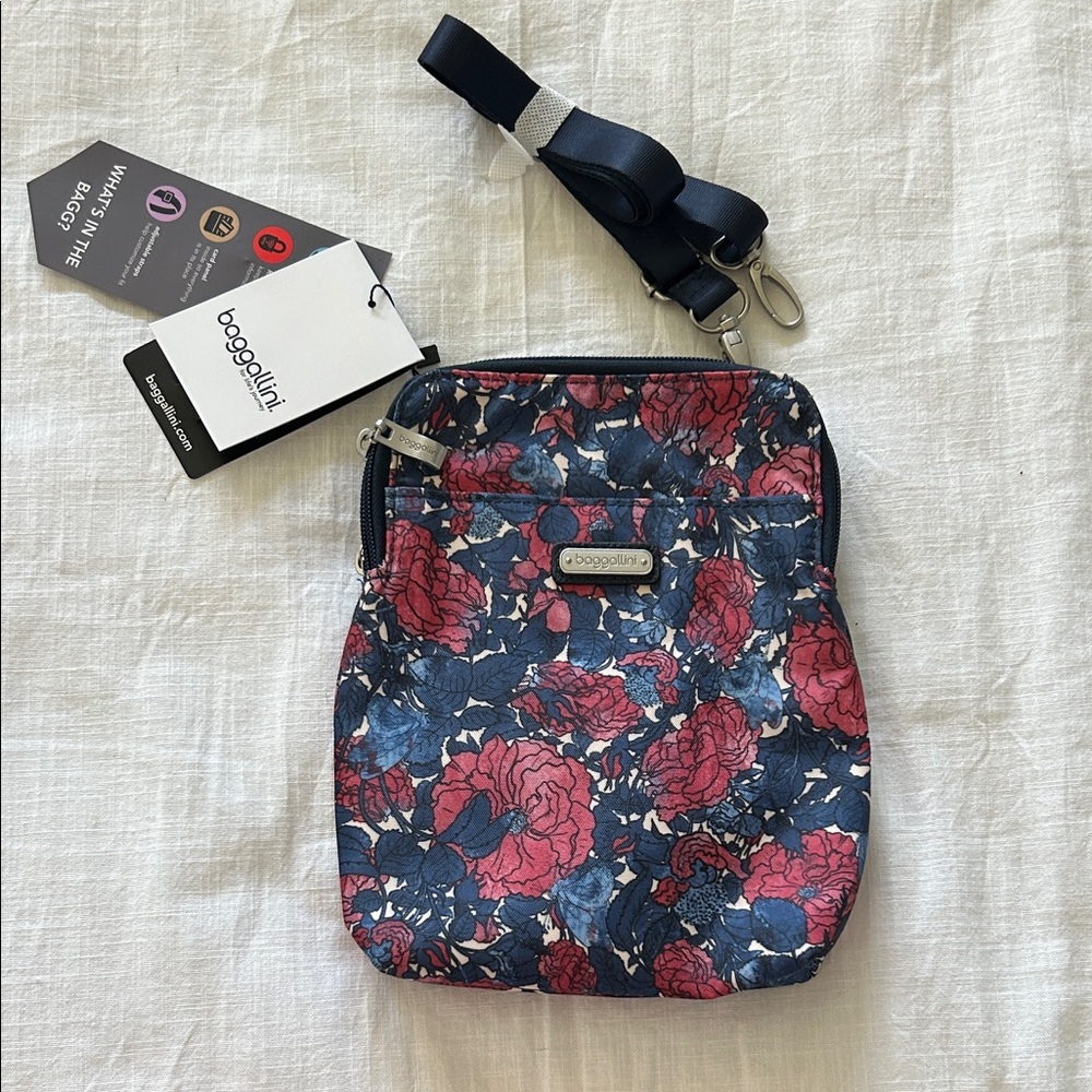 Baggallini Navy and Pink Floral Crossbody